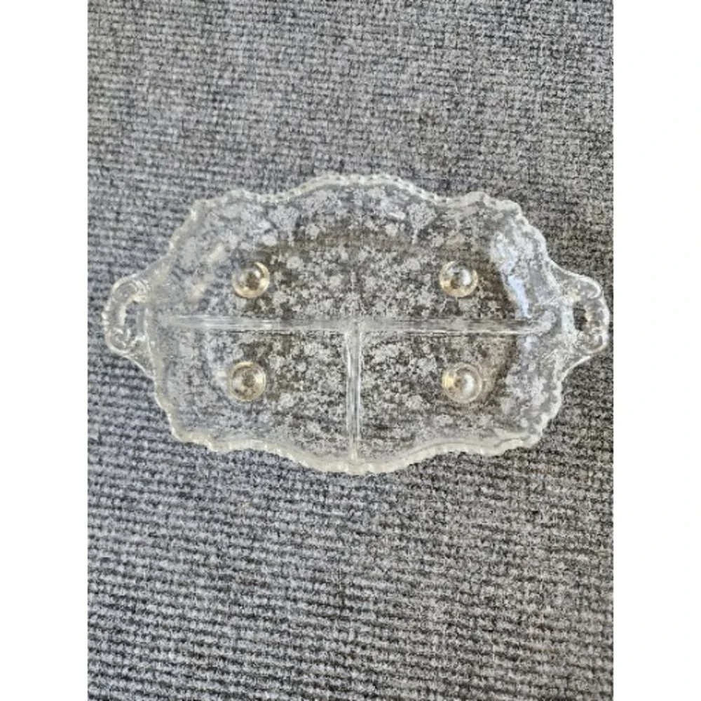 Cambridge Glass Rose Point 3-Part‎ Divided Serving Bowl Relish Dish